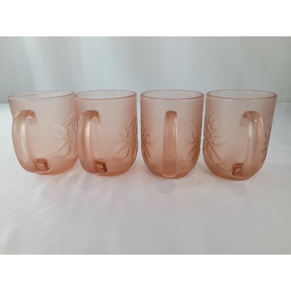 Vintage Pink Depression Glass Arcoroc France Rosaline Rose Coffee Mug Set of 4 - Picture 9 of 10